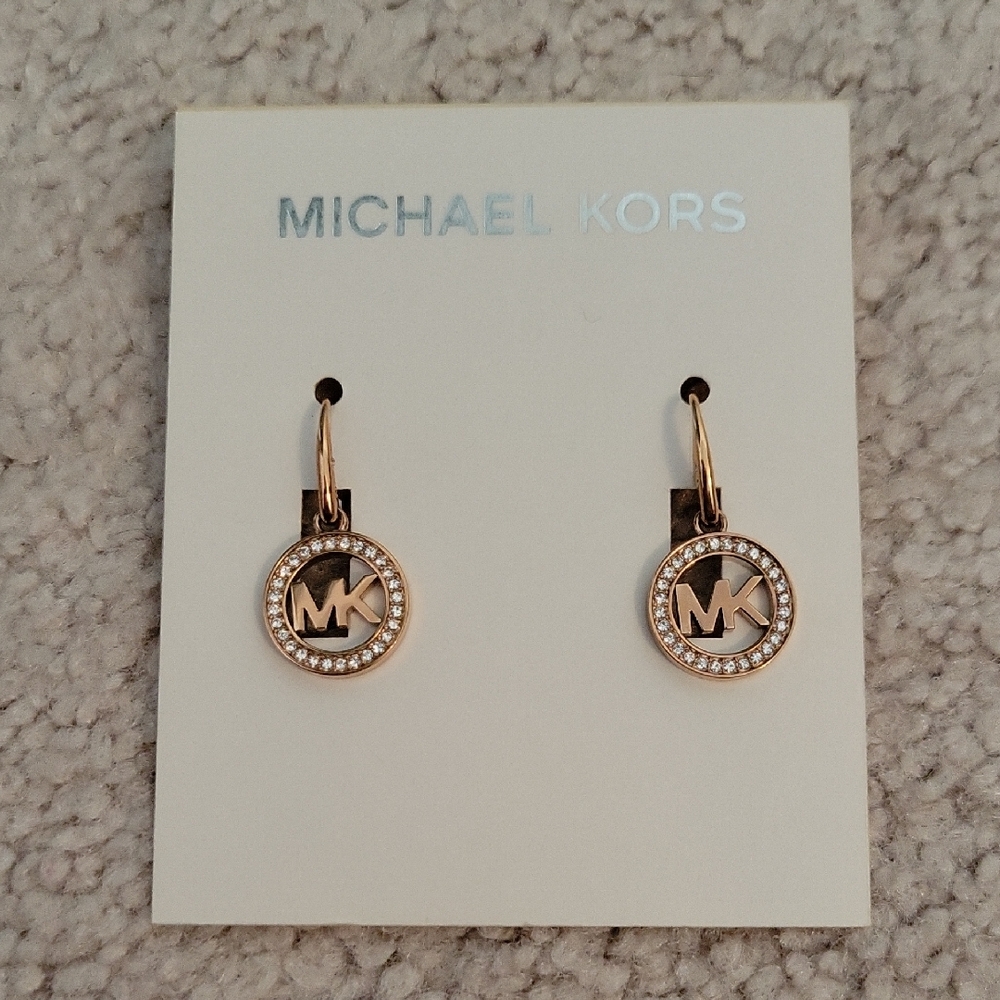 NWT Michael Kors Rose Gold MK Earrings